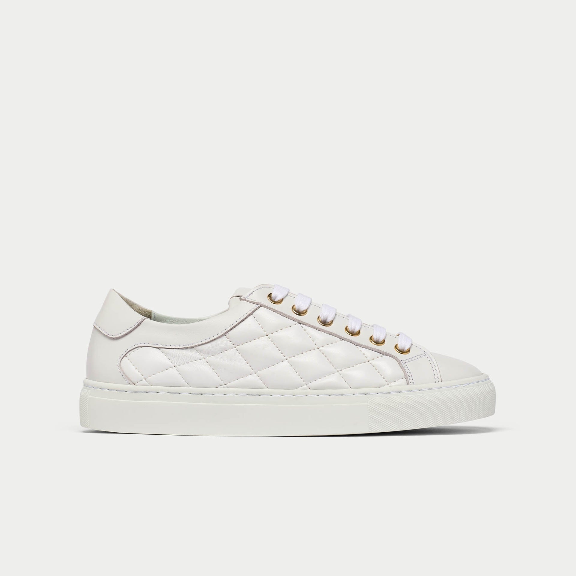 Star - White Quilted Leather Wide Fit Trainers