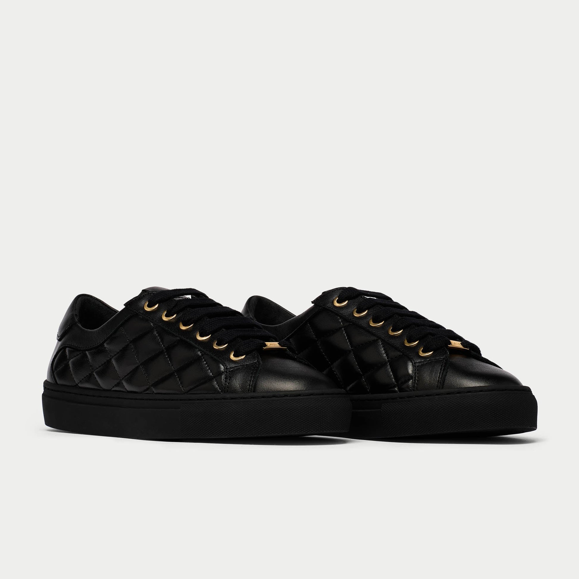Star - Black Quilted Leather Wide Fit Trainers-6