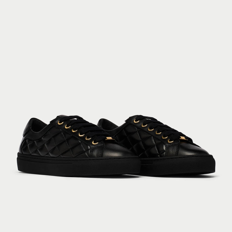 Star - Black Quilted Leather Wide Fit Trainers-6