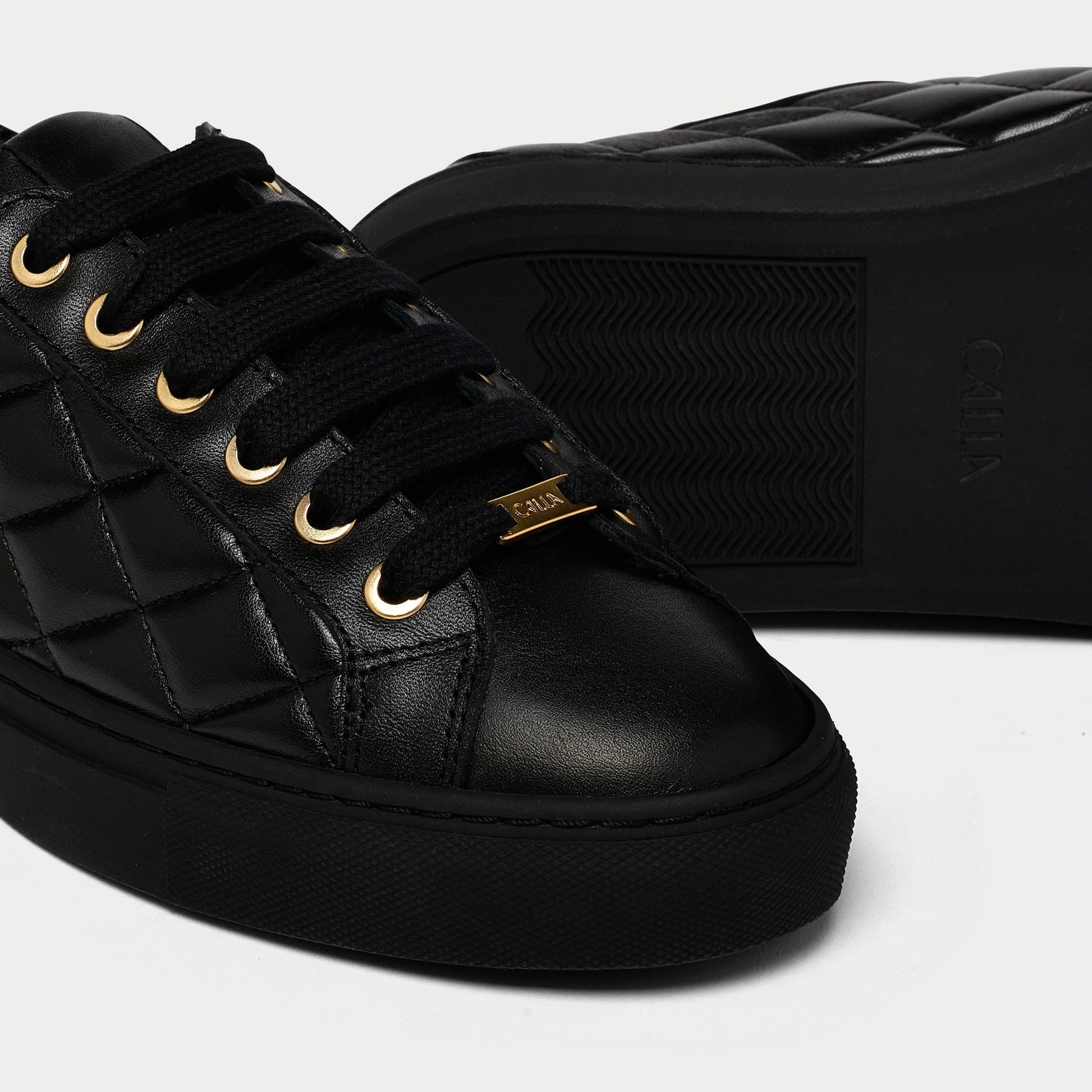 Star - Black Quilted Leather Wide Fit Trainers-3