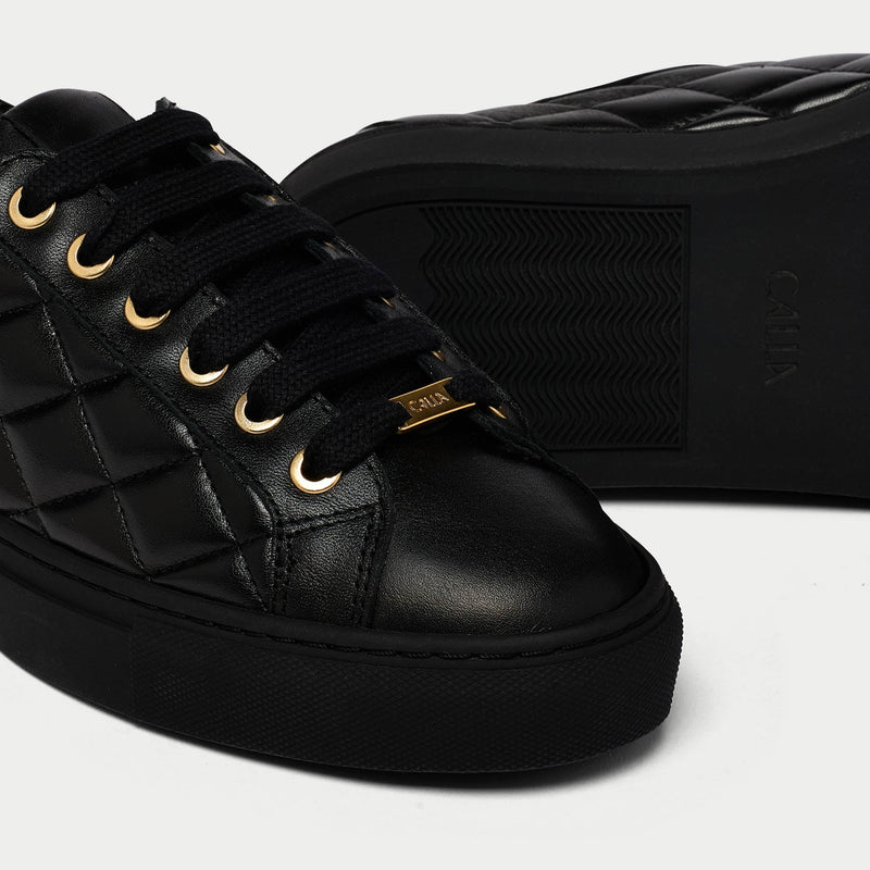 Star - Black Quilted Leather Wide Fit Trainers-3