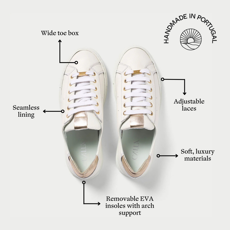 Star - Grain White Leather & Champagne Wide Fit Trainers-5