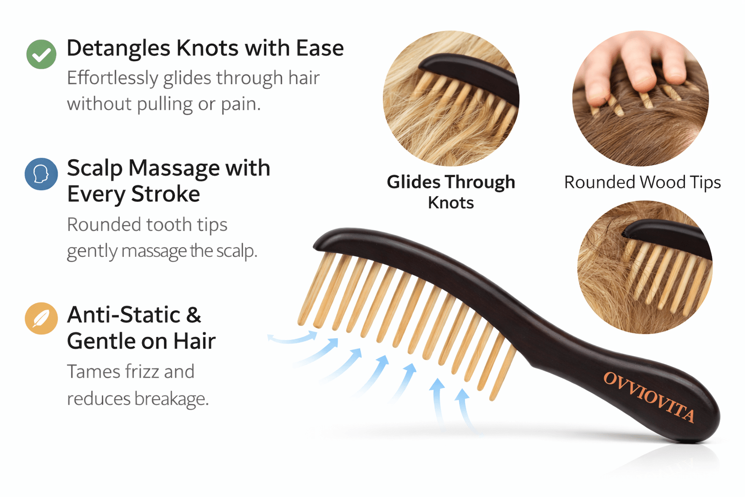 Wide-Tooth Wooden Travel Hair Comb-3