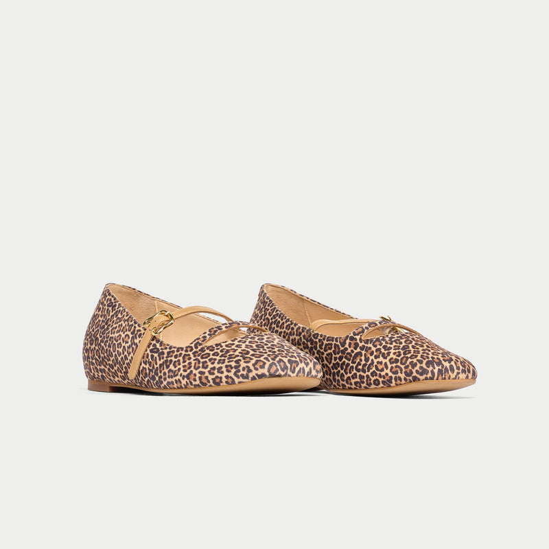 Alexa - Beige Leopard Leather Ballerinas-2