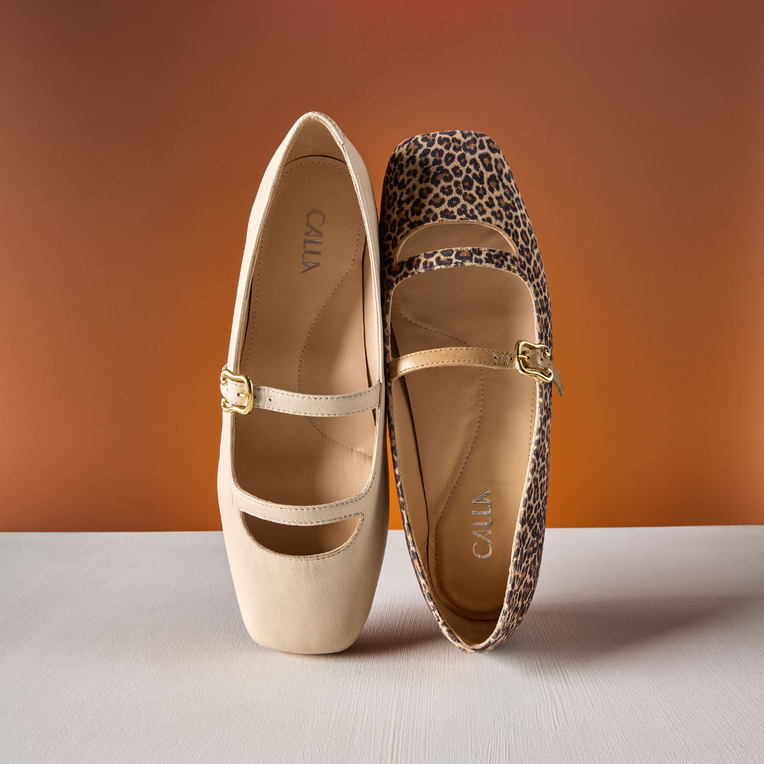 Alexa - Beige Leopard Leather Ballerinas-4