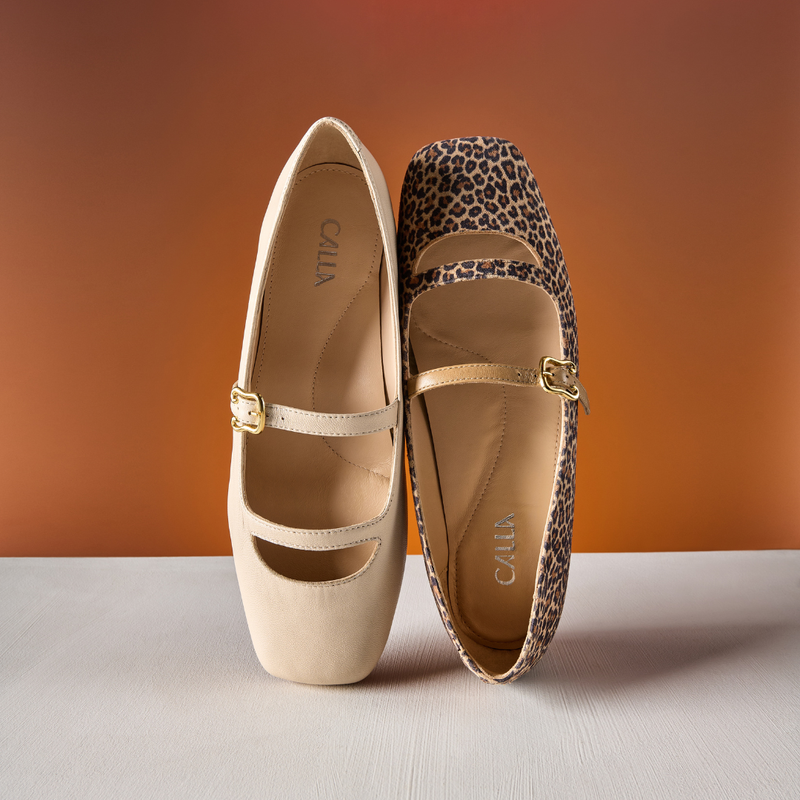 Alexa - Beige Leopard Leather Ballerinas-4