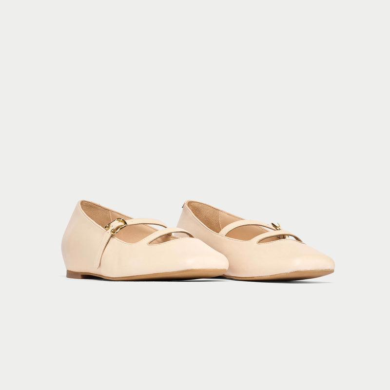 Alexa - Vanilla Cream Leather Ballerinas-2