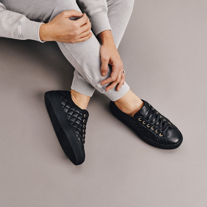 Star - Black Quilted Leather Wide Fit Trainers-2