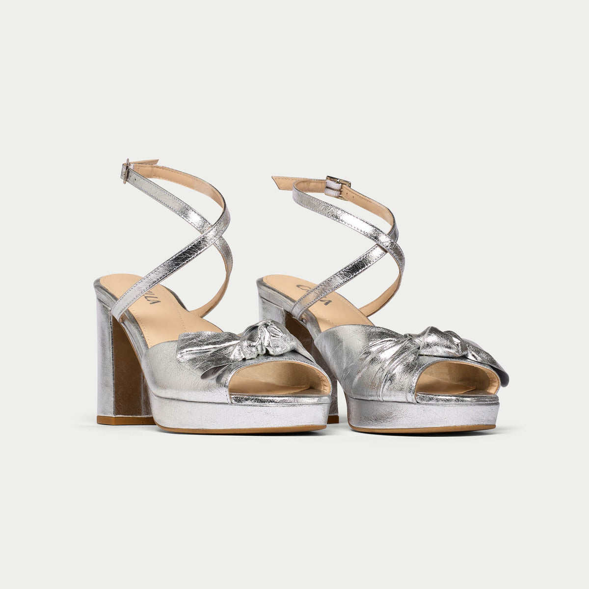 Daisy - High-Shine Silver Metallic Block Heels-2