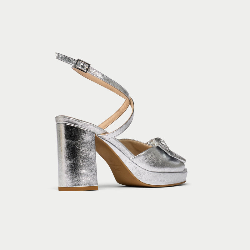 Daisy - High-Shine Silver Metallic Block Heels-5