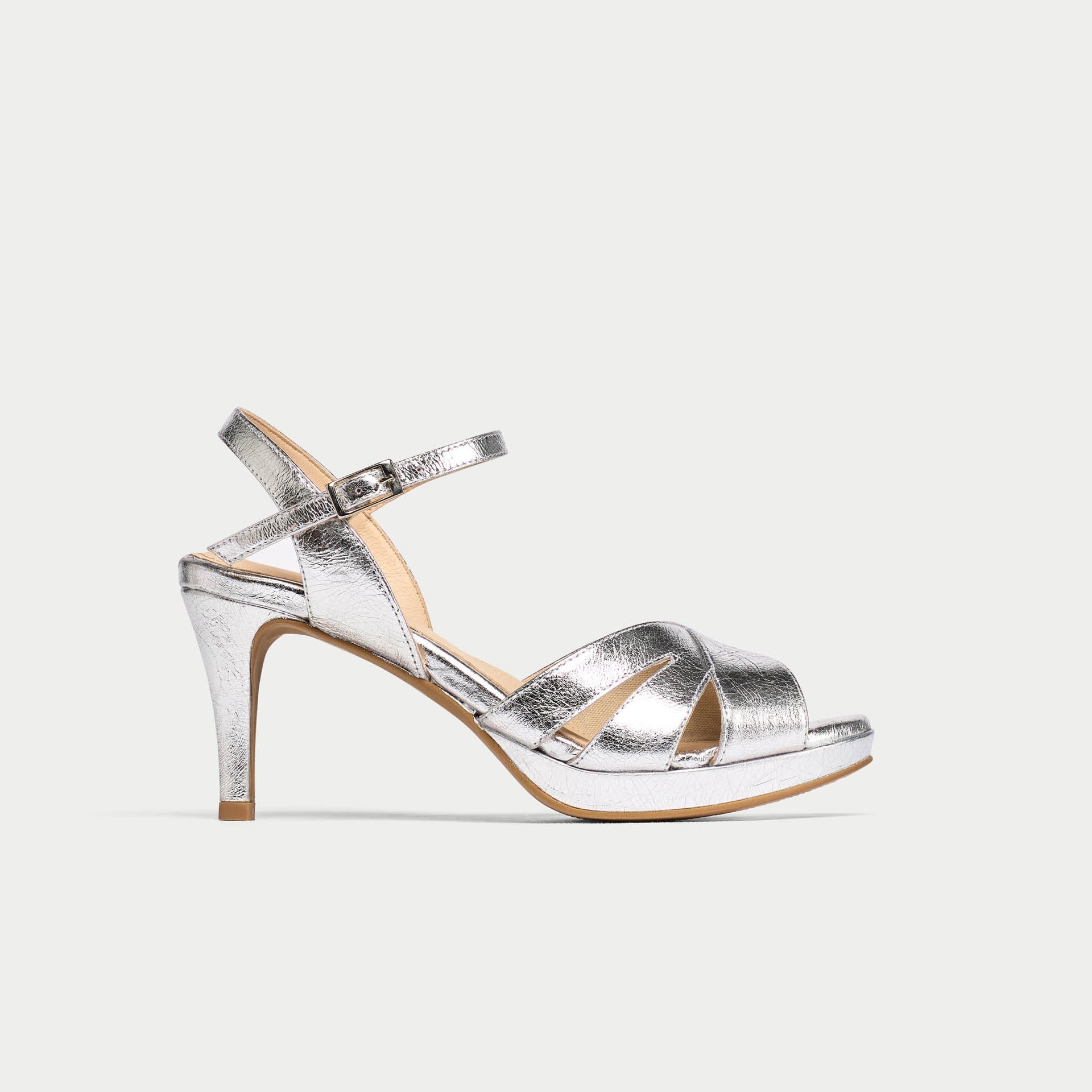 Emily - High-Shine Silver Leather Heeled Sandals