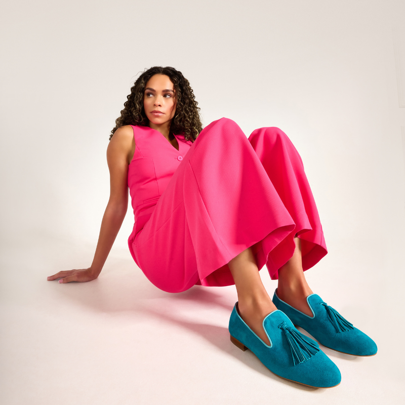 Freya - Teal Suede Loafers-1