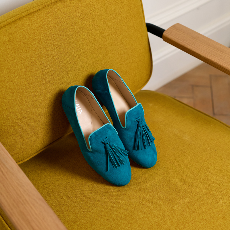 Freya - Teal Suede Loafers-12