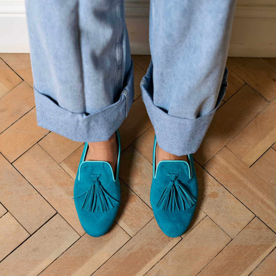Freya - Teal Suede Loafers-11