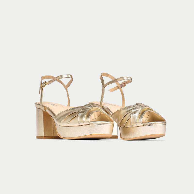 Lottie - Champagne Metallic Block Heels-2