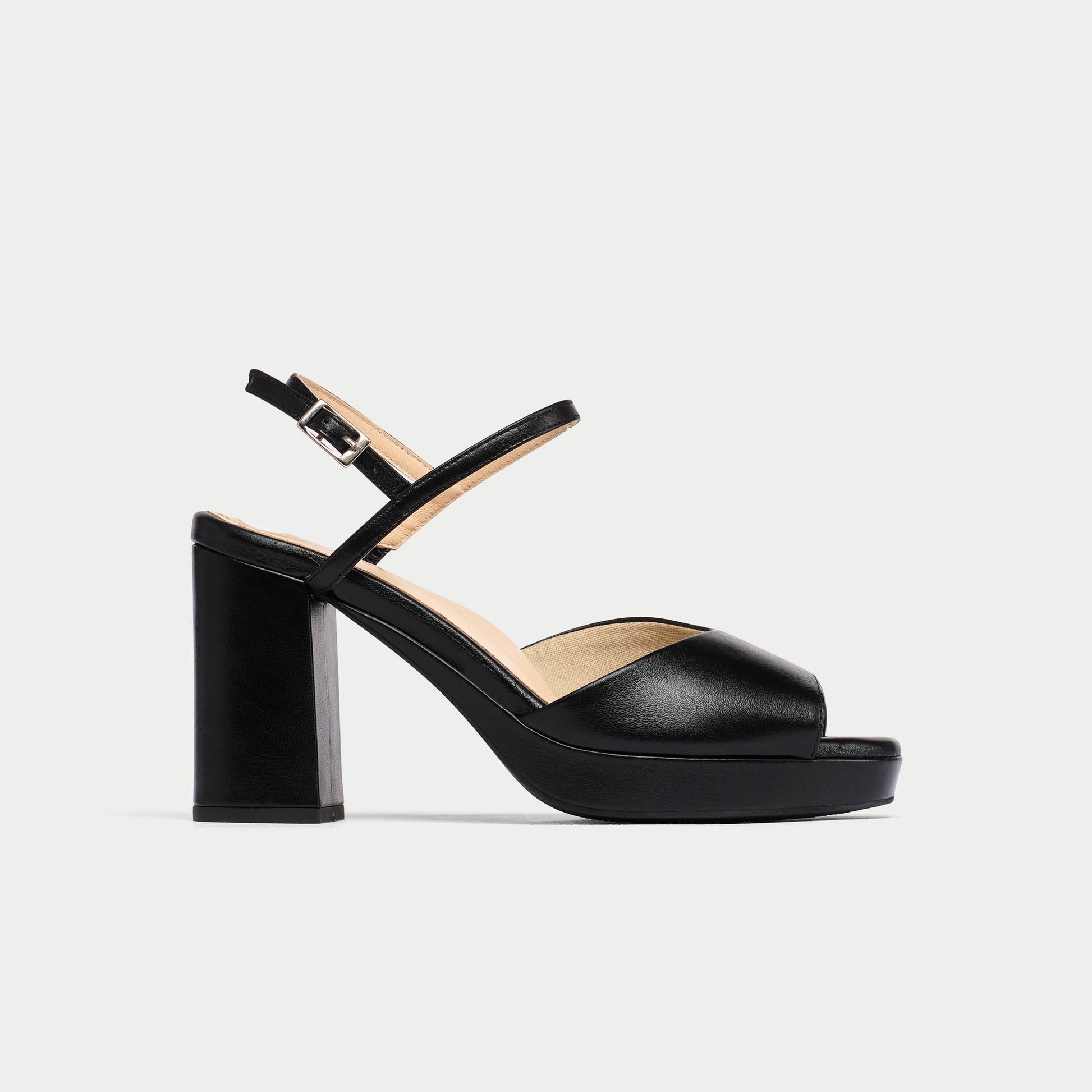 Margot - Black Leather Block Heels-1