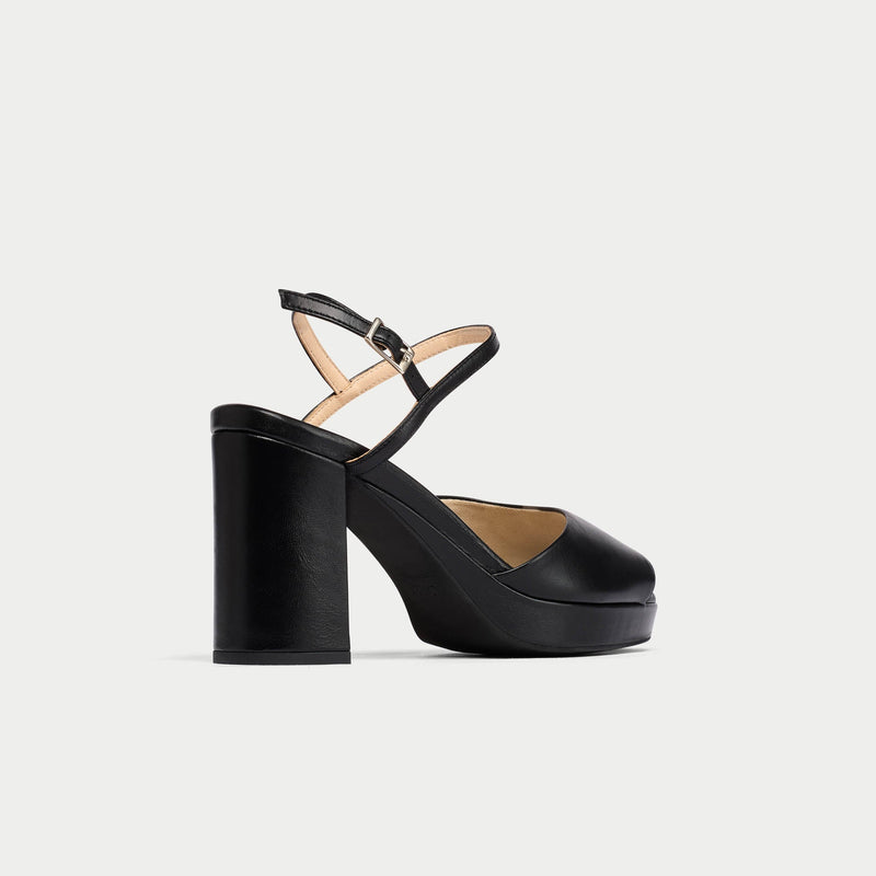 Margot - Black Leather Block Heels-7