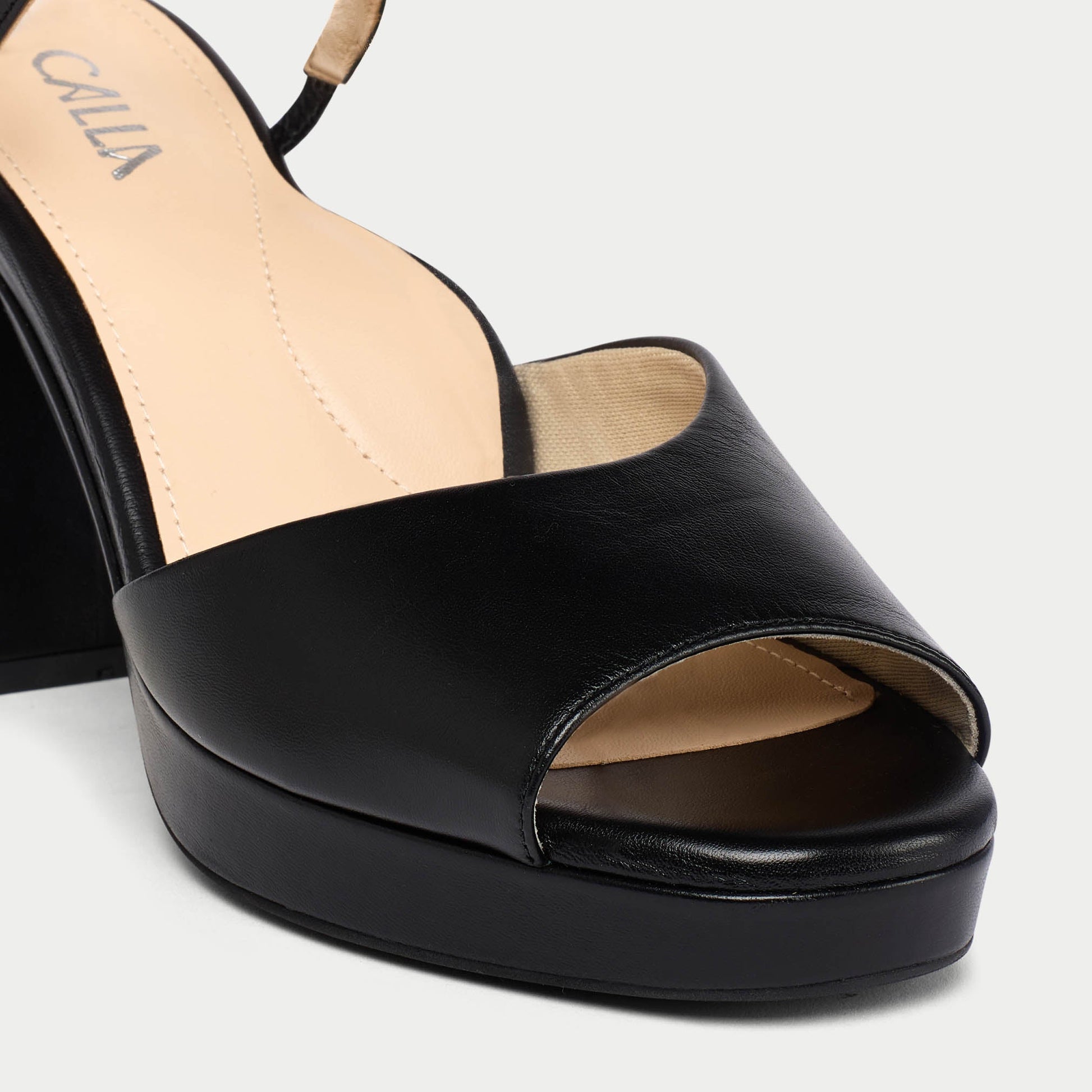 Margot - Black Leather Block Heels-4