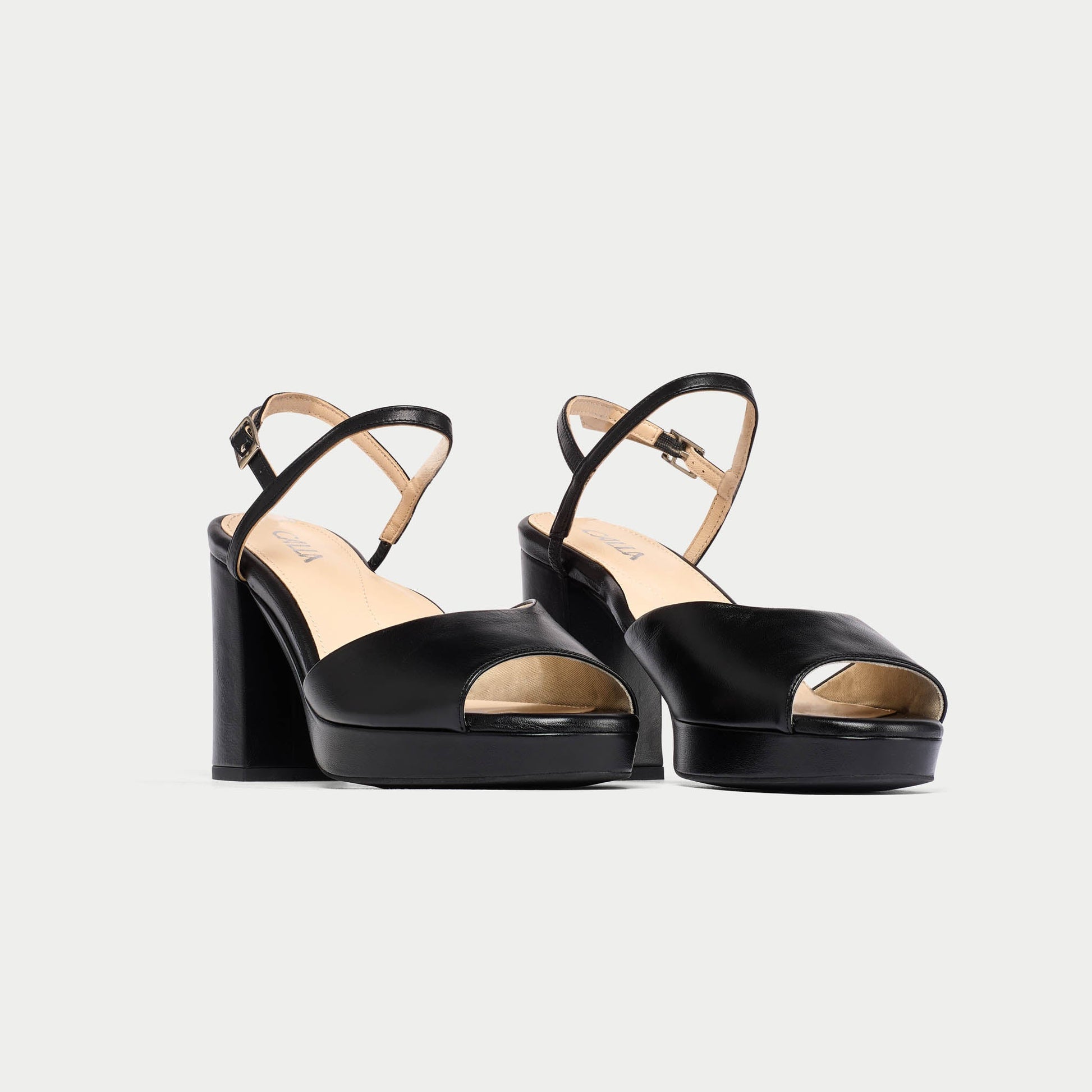 Margot - Black Leather Block Heels-2