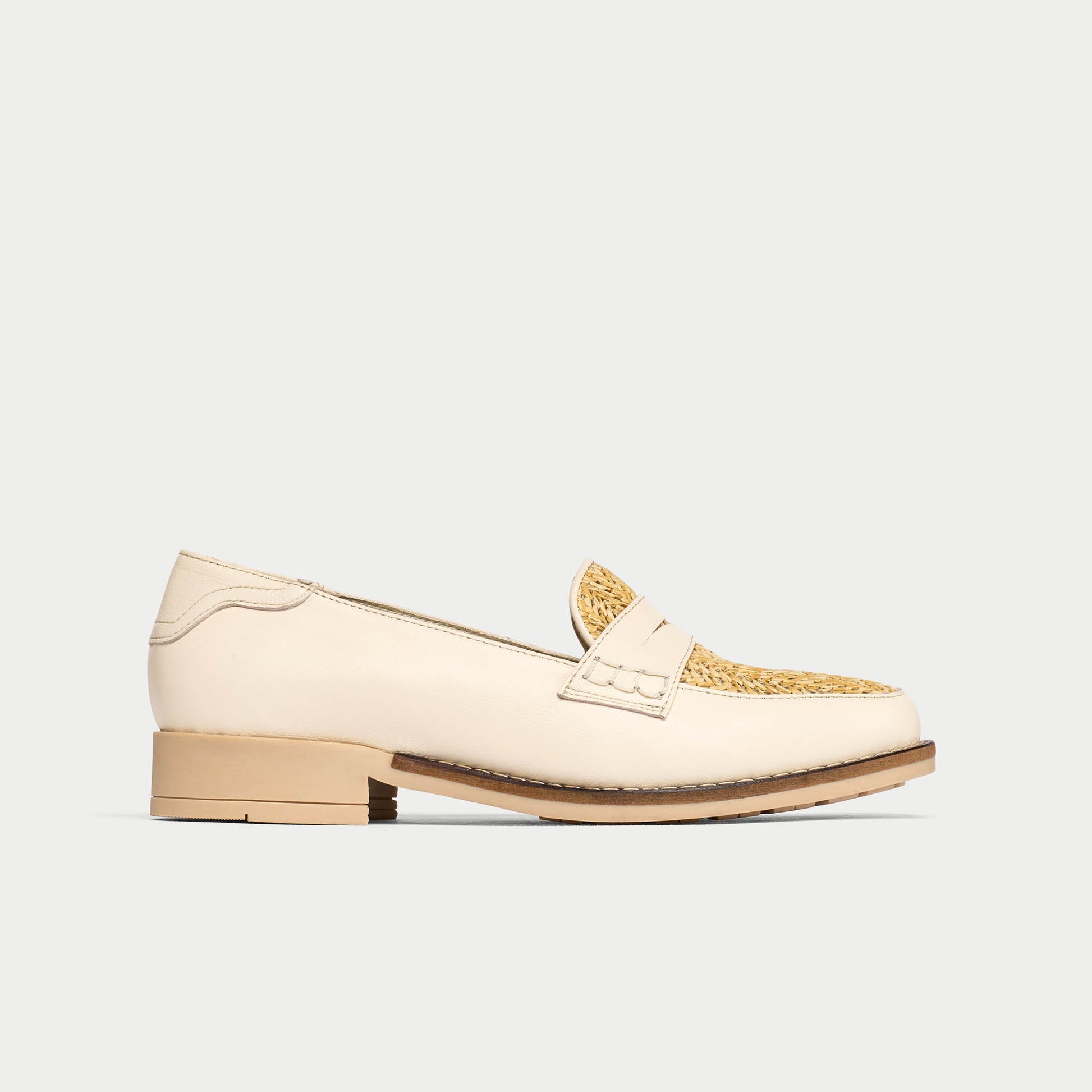 Nadia - Buttermilk Leather Raffia Loafers-5