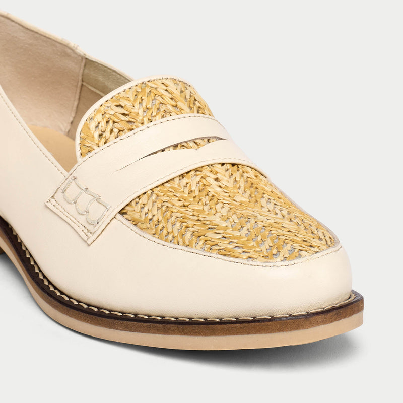 Nadia - Buttermilk Leather Raffia Loafers-4