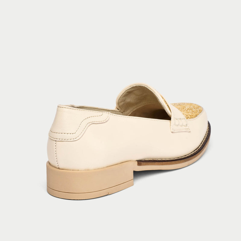 Nadia - Buttermilk Leather Raffia Loafers-6