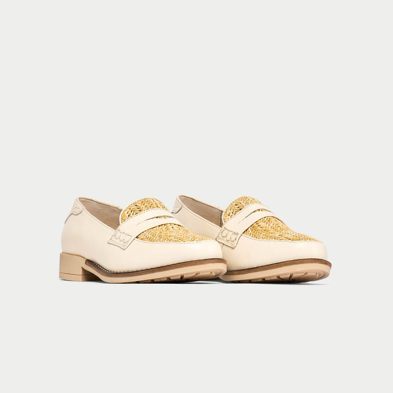Nadia - Buttermilk Leather Raffia Loafers-7