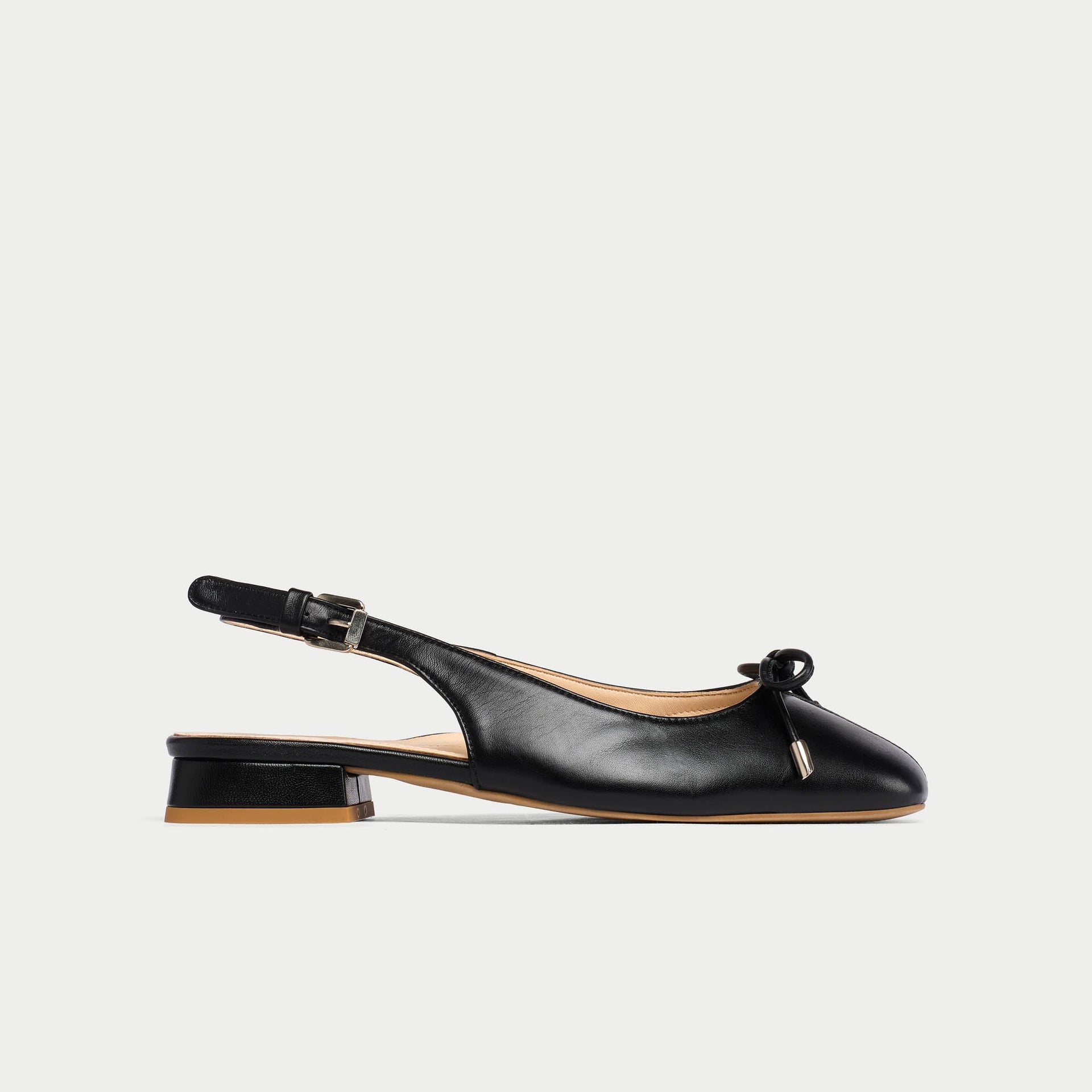 Petra - Black Leather Slingbacks