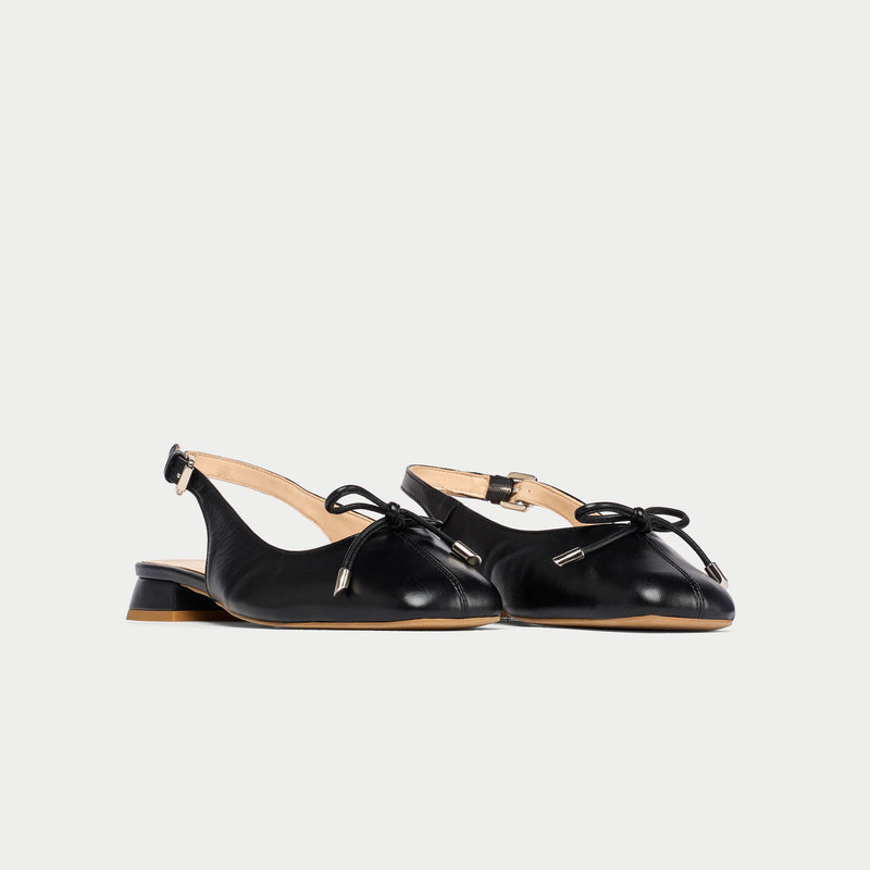 Petra - Black Leather Slingbacks-3