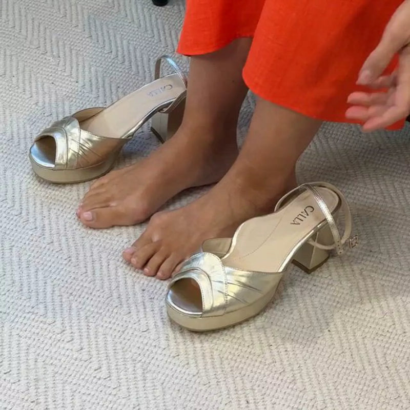 Lottie - Champagne Metallic Block Heels-3