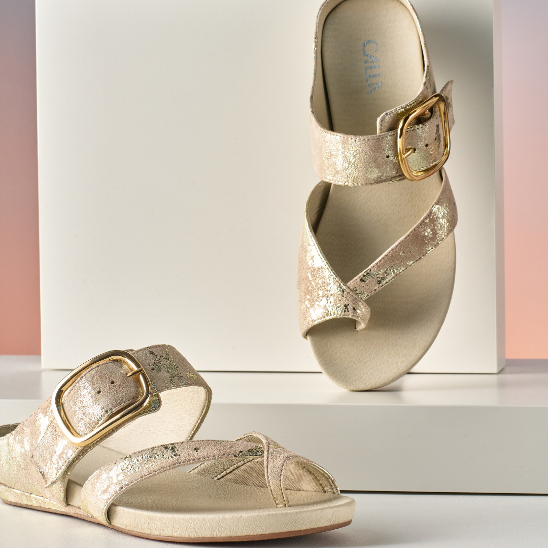 Ruby - Textured Gold Metallic Suede Sandals-7