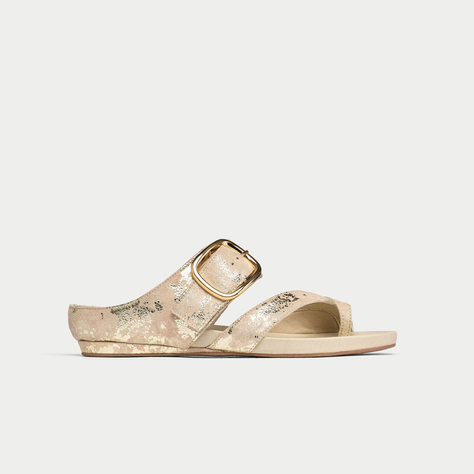 Ruby - Textured Gold Metallic Suede Sandals
