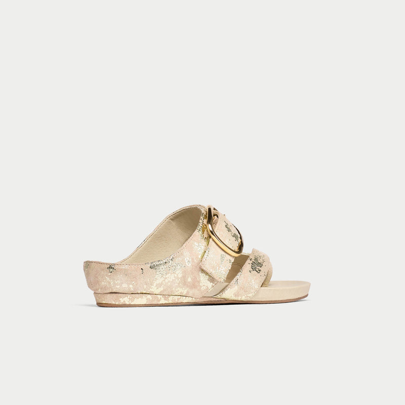 Ruby - Textured Gold Metallic Suede Sandals-8
