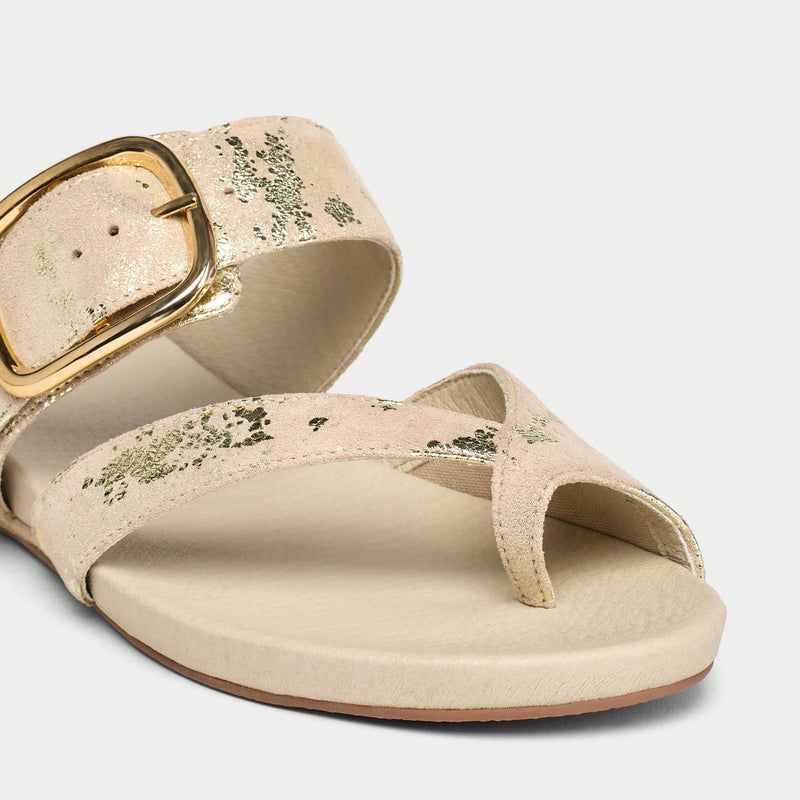 Ruby - Textured Gold Metallic Suede Sandals-4