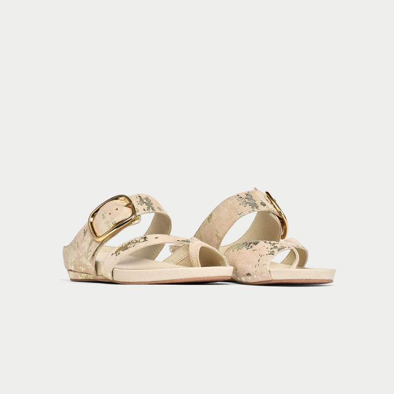 Ruby - Textured Gold Metallic Suede Sandals-2