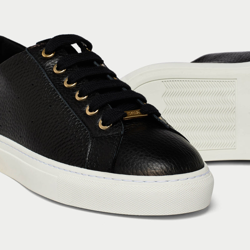 Star - Black Leather Wide Fit Trainers-3