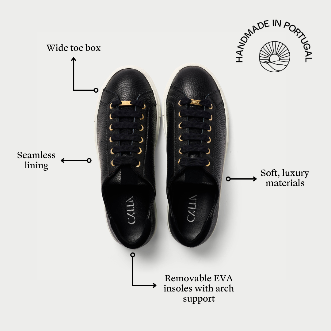 Star - Black Leather Wide Fit Trainers-5