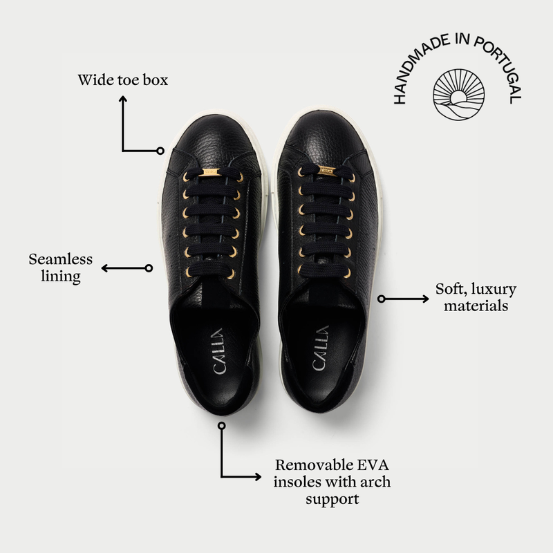 Star - Black Leather Wide Fit Trainers-5