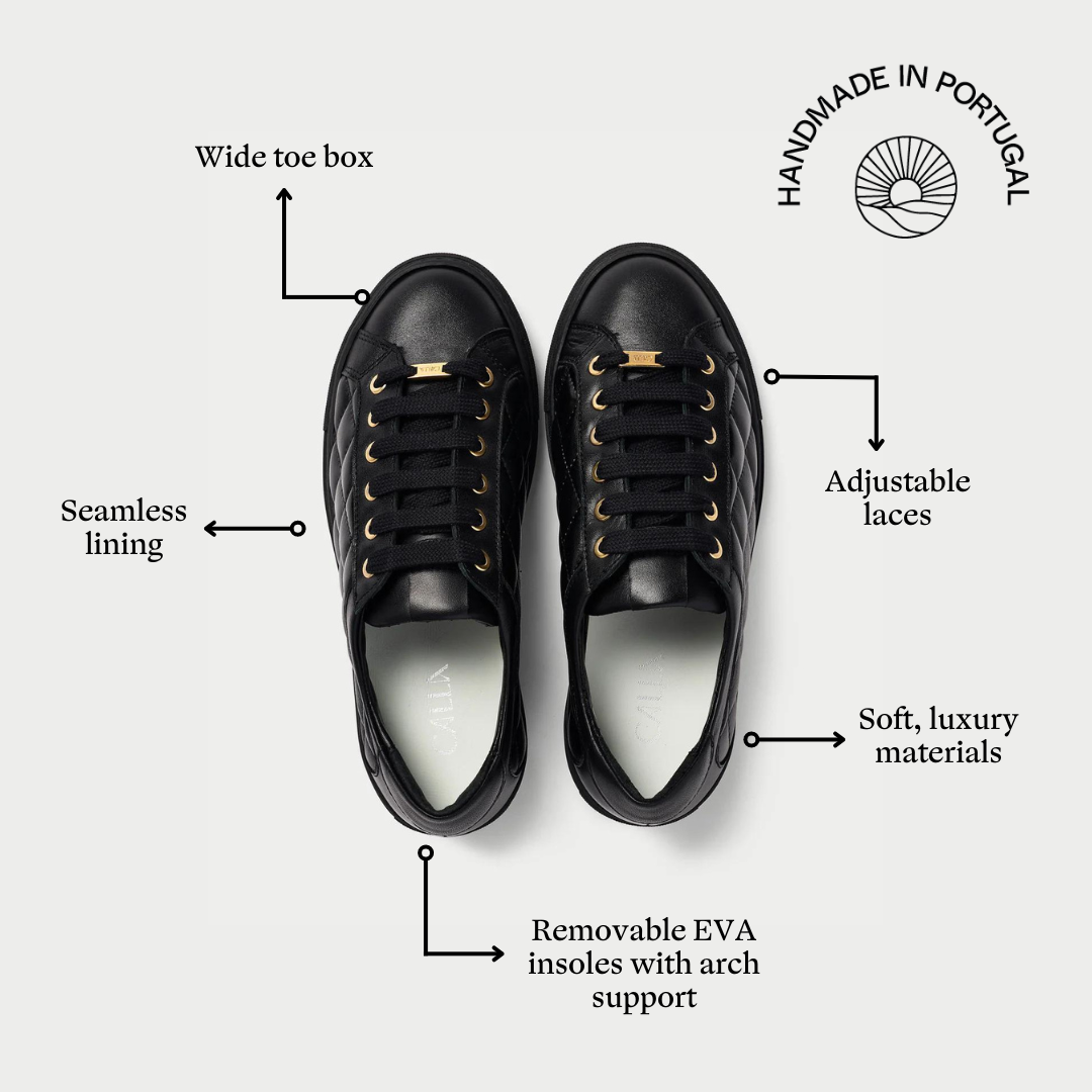 Star - Black Quilted Leather Wide Fit Trainers-5