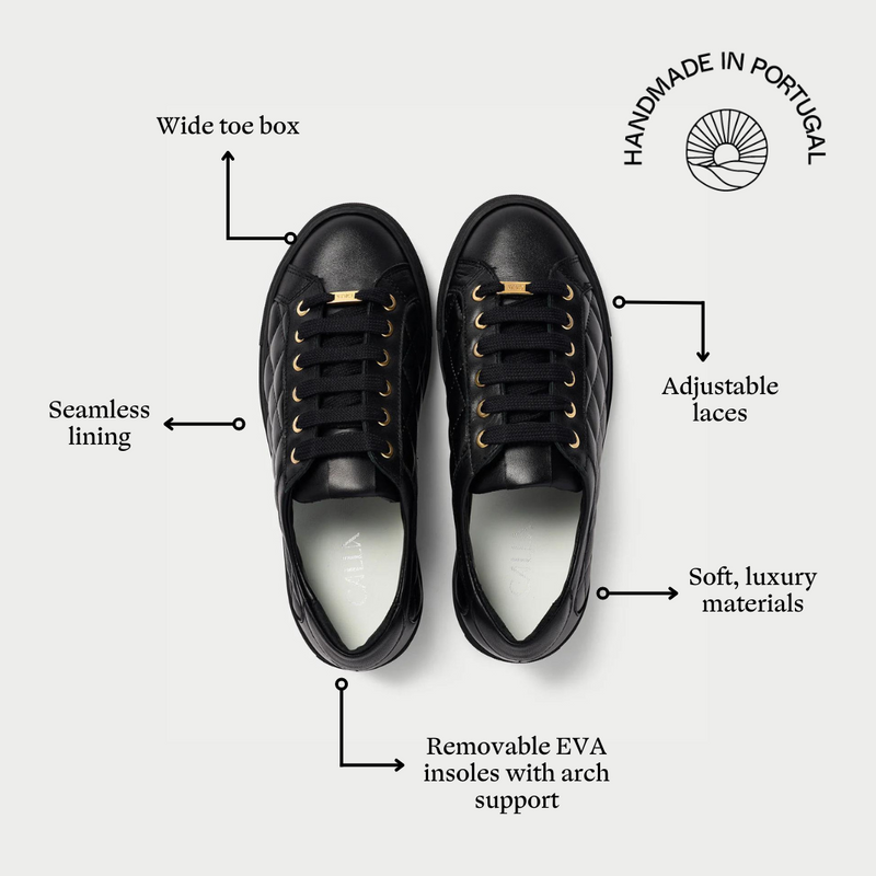Star - Black Quilted Leather Wide Fit Trainers-5