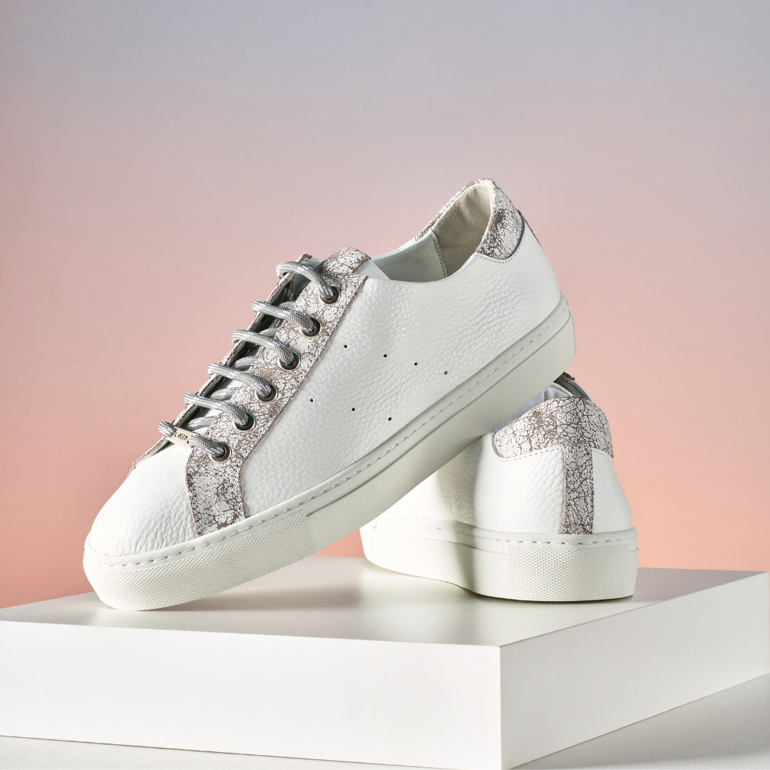 Star - White & Grey Leather Wide Fit Trainers