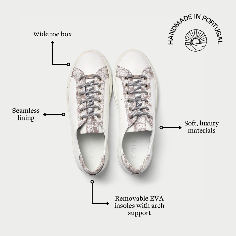 Star - White & Grey Leather Wide Fit Trainers-6