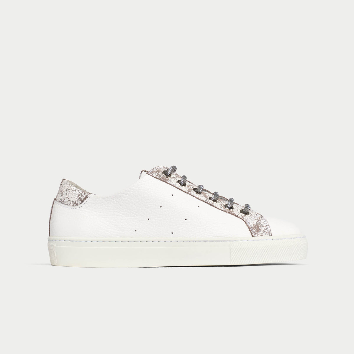 Star - White & Grey Leather Wide Fit Trainers-2