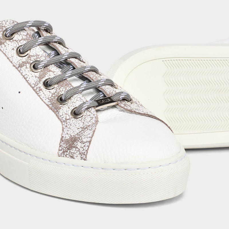 Star - White & Grey Leather Wide Fit Trainers-3