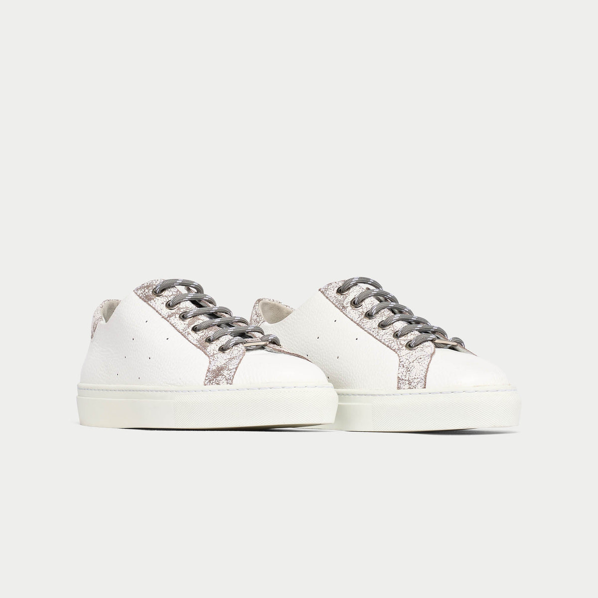 Star - White & Grey Leather Wide Fit Trainers-4