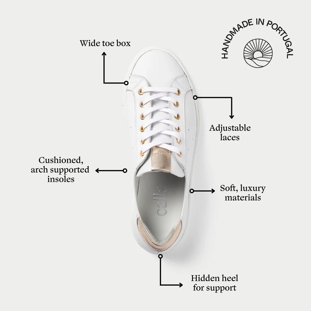 Star - Smooth White Leather & Champagne Trainers-5