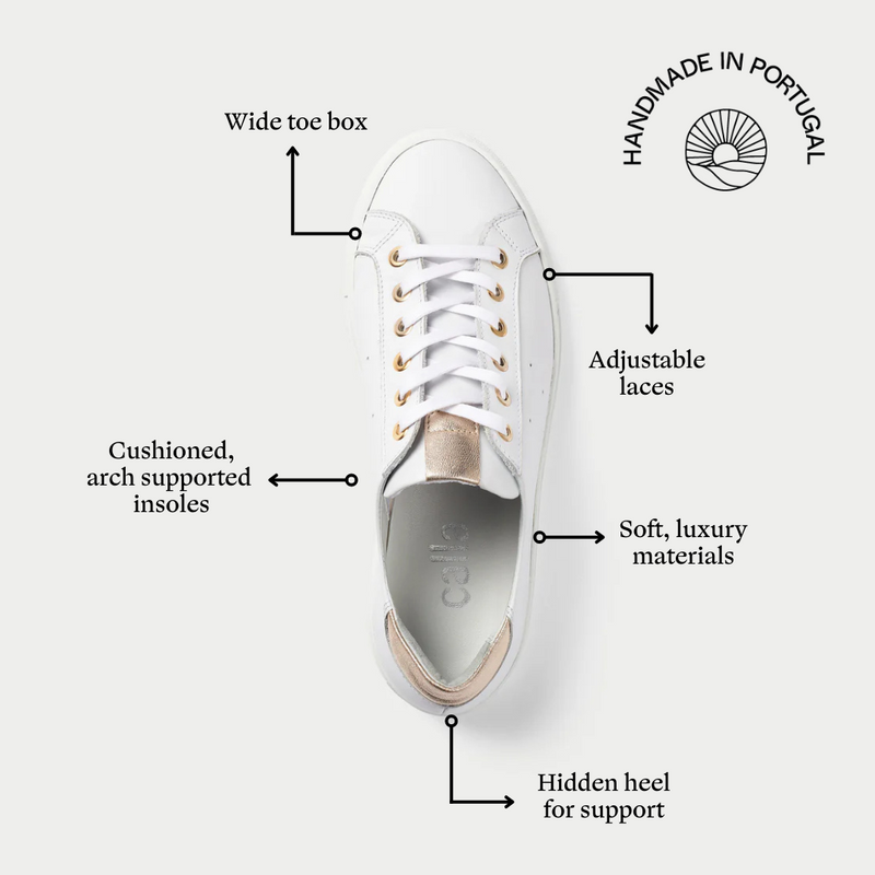 Star - Smooth White Leather & Champagne Trainers-5