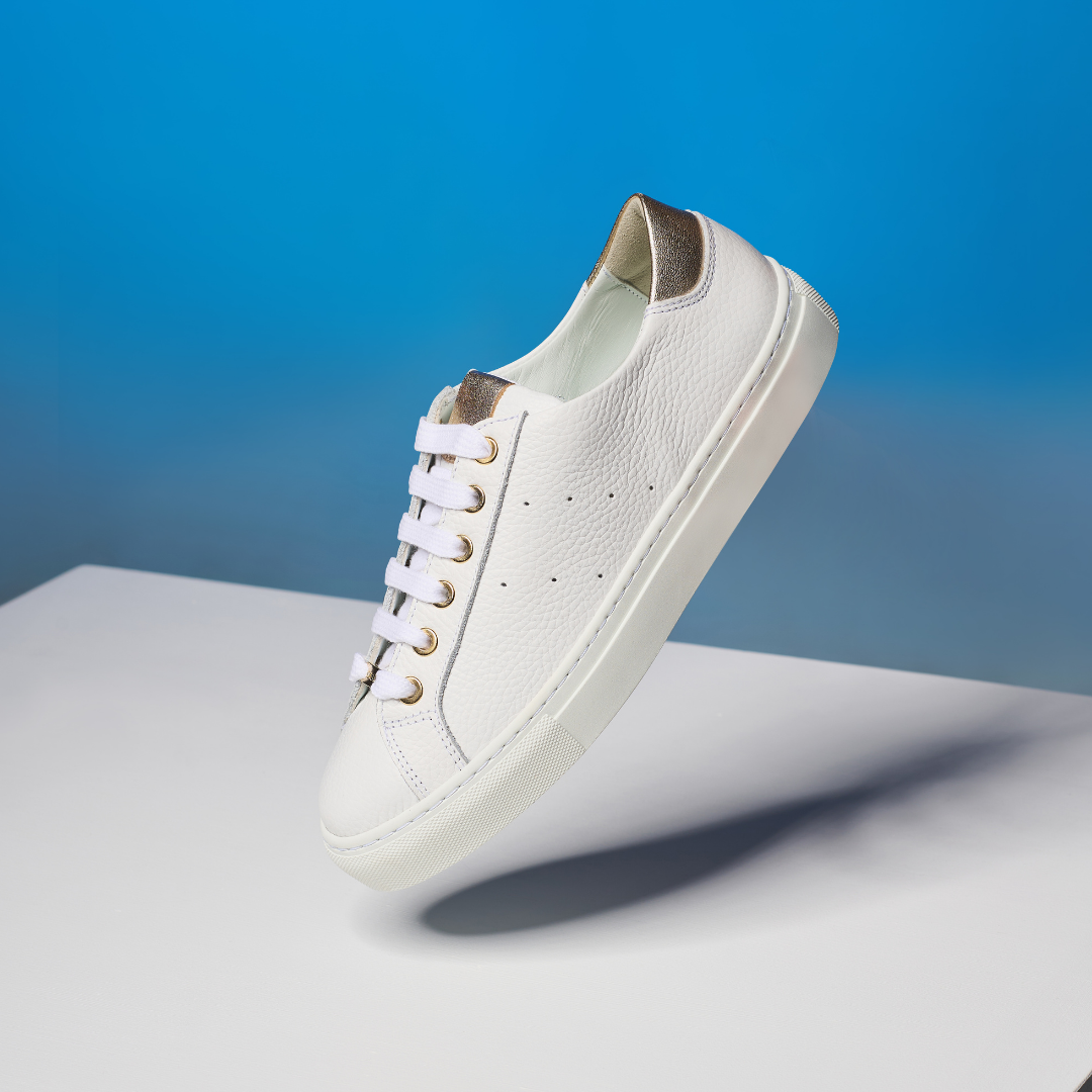 Star - Grain White Leather & Champagne Wide Fit Trainers-2