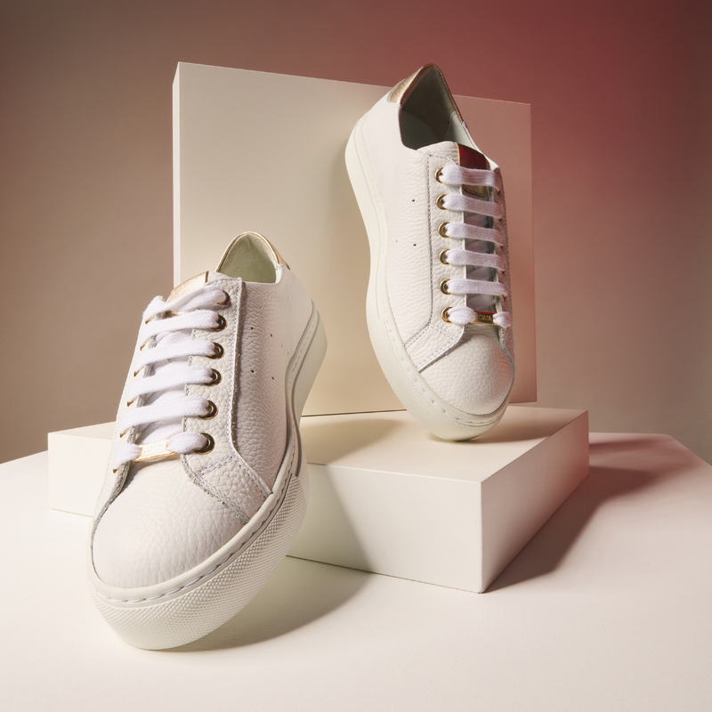 Star - Grain White Leather & Champagne Wide Fit Trainers-6