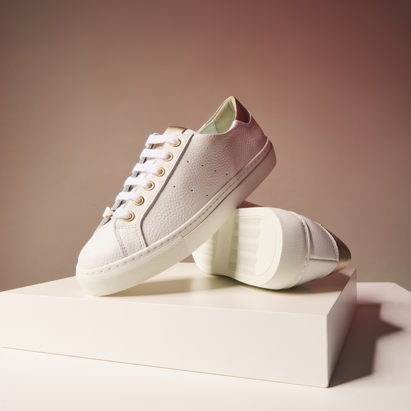 Star - Grain White Leather & Champagne Wide Fit Trainers-9
